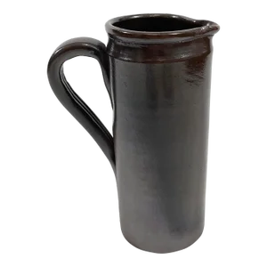 Vintage French Pottery Stoneware Pitcher With Iridescent Brown Glaze. Signed.