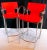 Elegant pair of bar stools, made out of chrome for the structure, with strong arms. Red strong and very confortable...