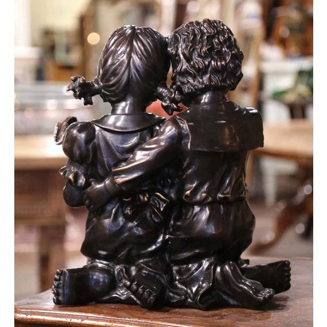 19th Century French Two-Tone Bronze Sculpture of Children Reading For Sale - Image 10 of 12