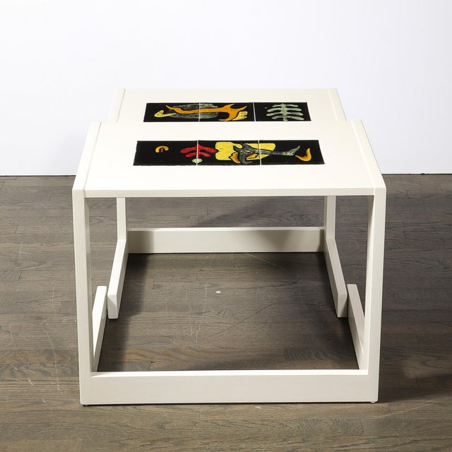 Pair of Documented Off White & Inset Tile Vladimir Kagan Nested Side Tables For Sale - Image 14 of 18