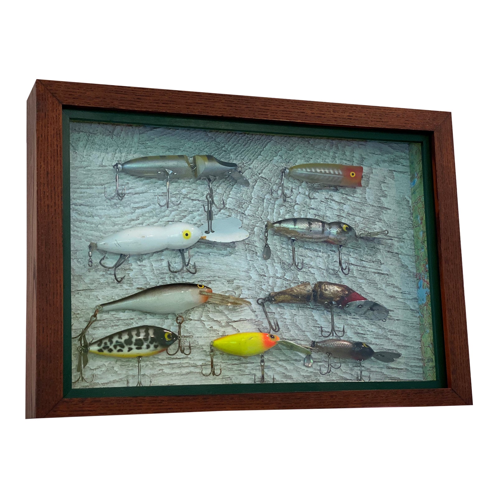 Vintage Fishing Lures in Shadow Box Chairish