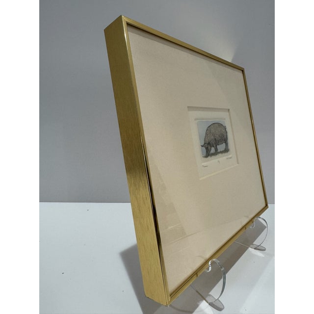 Mid 20th Century Susan Hunt-Wulkowicz Signed Limited Edition Pig Etching Framed Farm Animal Print For Sale - Image 4 of 6
