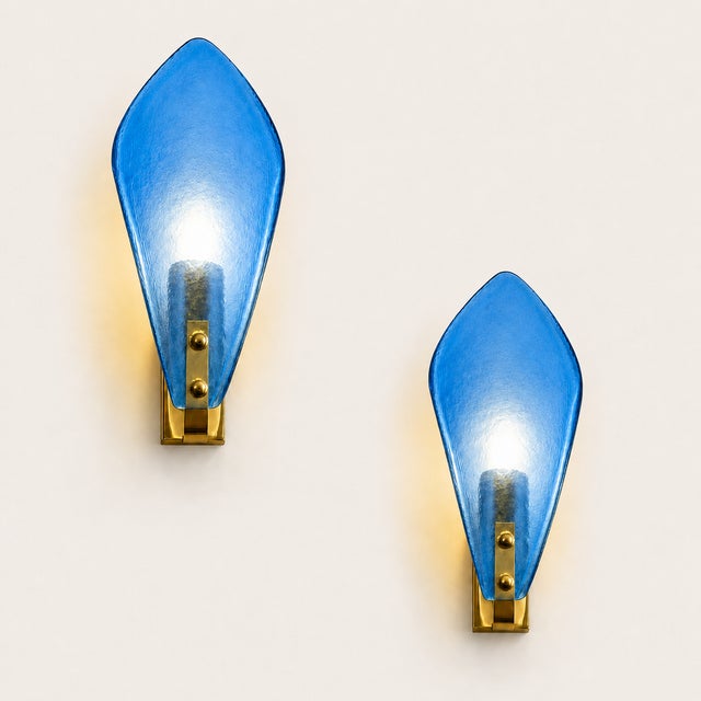 White Luxury Italian Light Blue Sanded Leaf Murano Glass Wall Sconces, 4 Pieces For Sale - Image 8 of 9