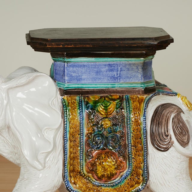 Ceramic Vintage Italian Glazed Terra Cotta Elephant Stand For Sale - Image 7 of 10