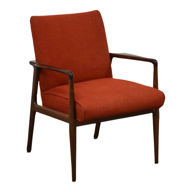 1960s Stow Davis Walnut and Red Lounge Chair For Sale