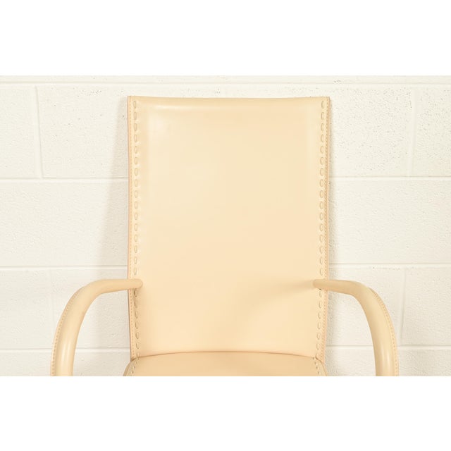 Metal Mario Bellini Style Italian Modern Cream Leather Wrapped High Back Dining Chairs, Set of Eight For Sale - Image 7 of 14