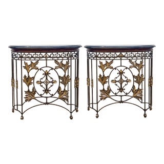 Neo-Classical Style Iron, Bronze & Marble Console Tables Att. Maitland-Smith -2 For Sale