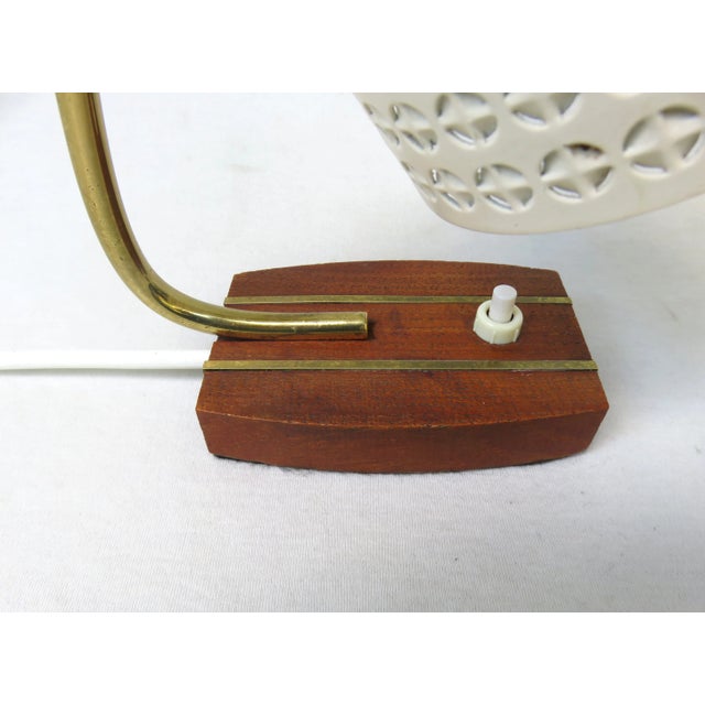 Beige Brass Teak Bedside Table Lights, 1950s, Set of 2 For Sale - Image 16 of 18