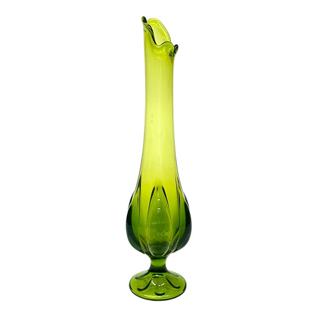 Vintage Viking Glass 6-Petal Avocado Swung Vase For Sale