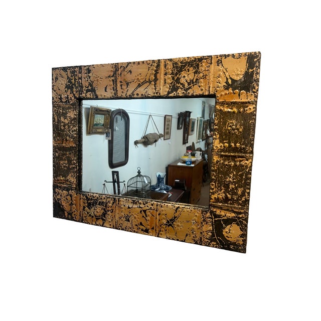 Ogt Recycled Antique Ceiling Tin Tile Mirror For Sale - Image 6 of 7