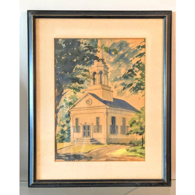 1950s Mid 20th Century Watercolor of an East Coast Church by Ds Lefkowitz For Sale - Image 5 of 5