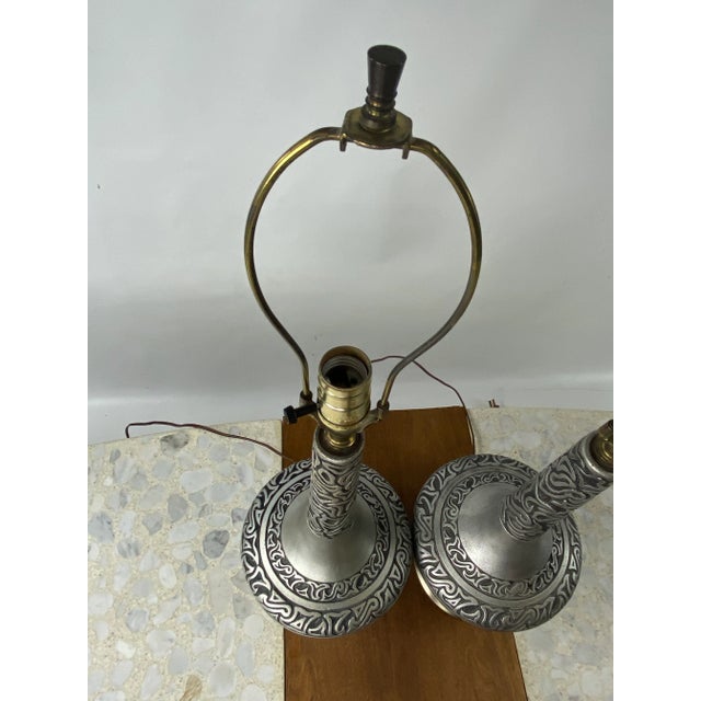 Silver Mid-Century Silver Ceramic Plasto Abstract Lamps - a Pair For Sale - Image 8 of 10