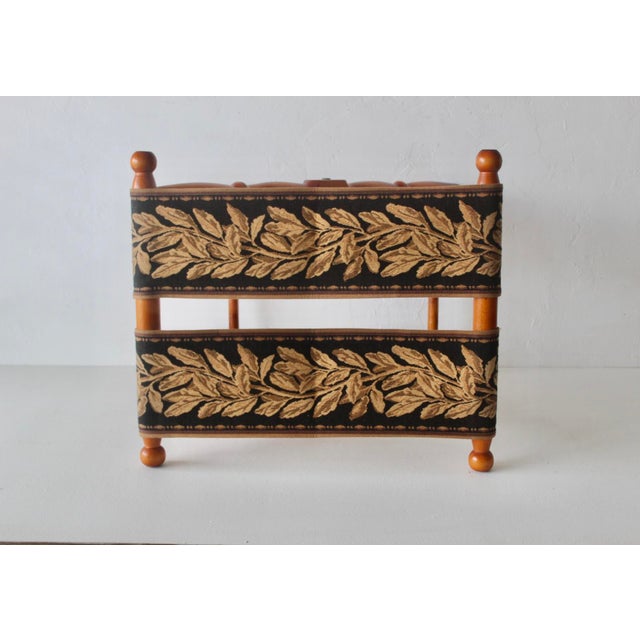 Vintage French Beechwood and Tapestry Folding Luggage Rack Nailhead Detail For Sale - Image 15 of 18