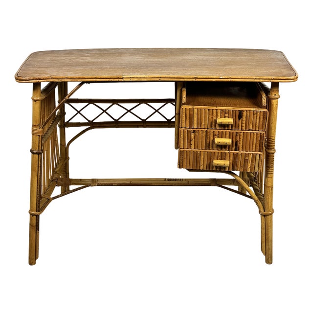 Vintage Rattan Desk, 1960s For Sale