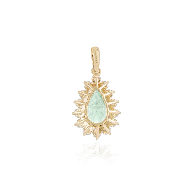 Emerald Certified 1.15ct Columbian Emerald Diamond Halo Pendant in 14k Yellow Gold For Sale - Image 8 of 15