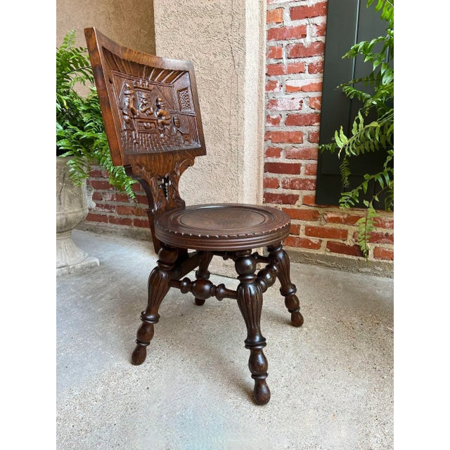 Antique English Pub Chair Fireplace Hearth Carved Tiger Oak Breton