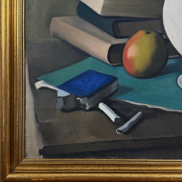 Antique Modernist Still Life With Books and Pitcher by Raoul Martinez (1876-1974), Signed (1928, Oil on Canvas) For Sale In Philadelphia - Image 6 of 8