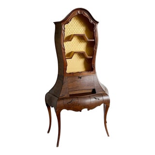 Italian Olive Burl Wood Cabriole Leg Bombé Secretary Desk With Bookshelf For Sale