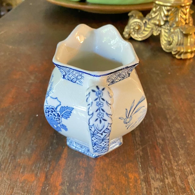 Wood & Son Antique Wood & Sons Yuan Hexagonal Creamer Pitcher 1920's Blue and White For Sale - Image 4 of 12