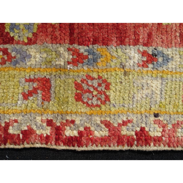 Antique Turkish Oushak Medallion Rug in Red, Chartreus Green Gray & Light Blue For Sale - Image 4 of 6