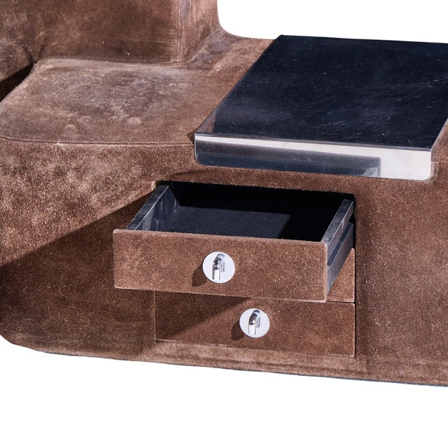 Animal Skin Guido Faleschini for I4 Mariani Tucroma Mid Century Suede Leather King Platform Bed With Nightstands For Sale - Image 7 of 8