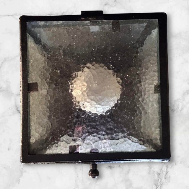 1910s Arts & Crafts Black Pendant Light With Ice Glass For Sale In South Bend - Image 6 of 8