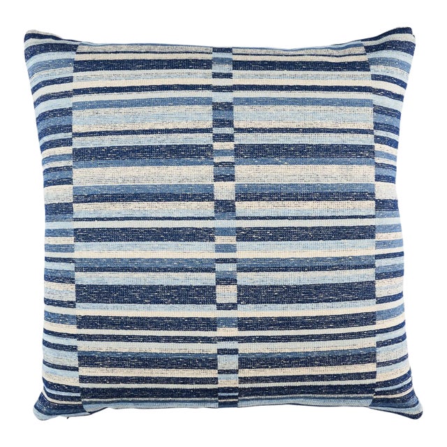 Schumacher Tierra Stripe 18" Pillow In Blue For Sale
