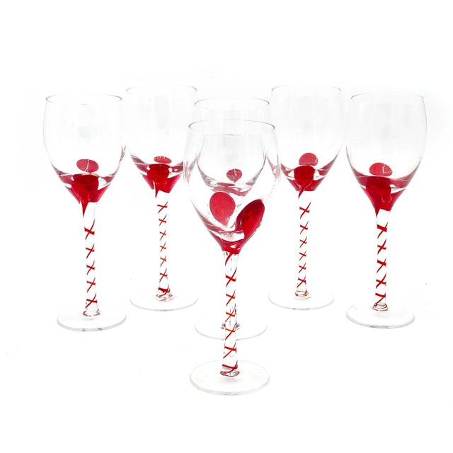 Contemporary 70's Groovy Art Glass Wine Goblets- Set of 6 For Sale - Image 3 of 3