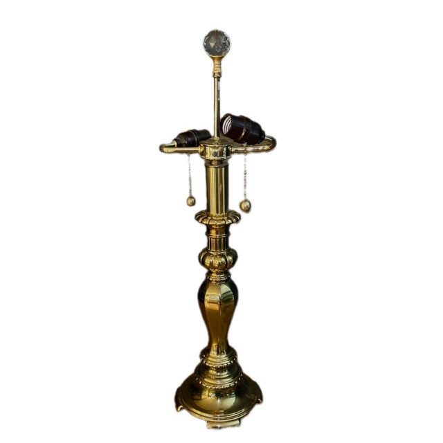 Traditional Vintage Stiffel Style Brass Lamp With Double Sockets For Sale - Image 3 of 12