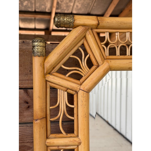 Monumental Maitland-Smith Chinoiserie Style Rattan Wall Mirror With Geometric Fretwork For Sale - Image 9 of 11
