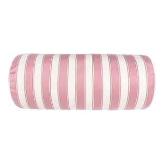 Scalamandre 21" x 7" Piano Stripe Bolster Pillow in Petal For Sale