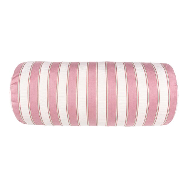 Scalamandre 21" x 7" Piano Stripe Bolster Pillow in Petal For Sale