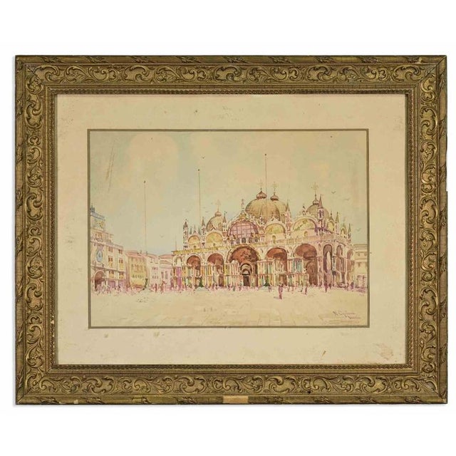 Mariano Fortuny Mariano Fortuny, Nazzareno Cipriani, View of Piazza S. Marco, 19th Century, Watercolor For Sale - Image 4 of 4