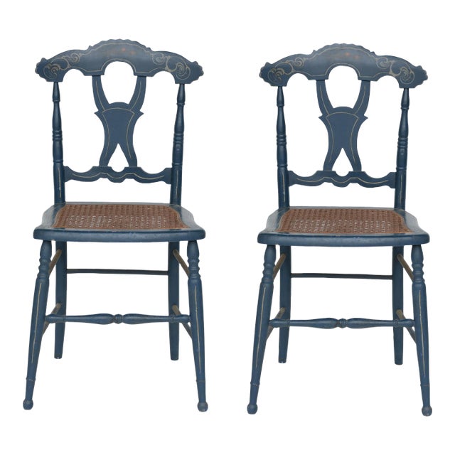 A Pair Vintage Blue Painted Design Side Chair For Sale