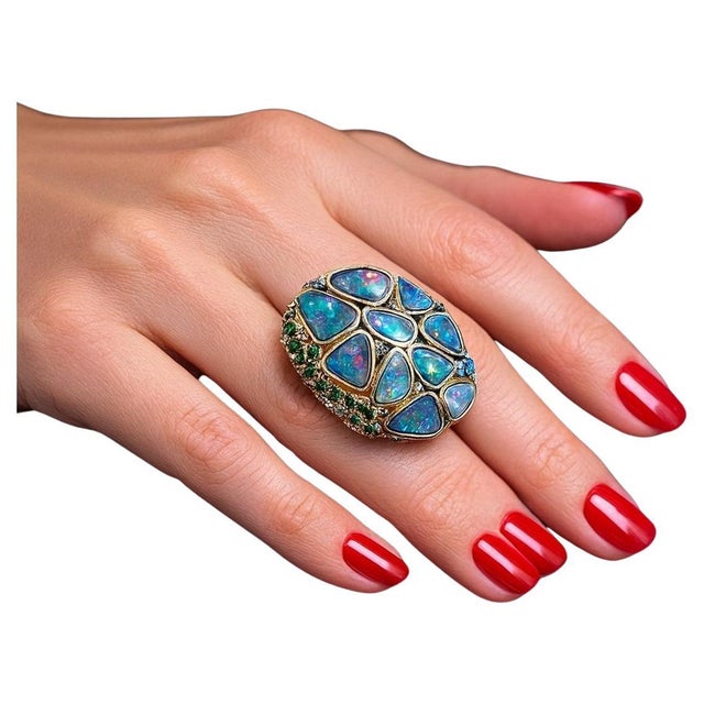 Bochic “Orient” Vintage Sapphire, Garant & Blue Opal Set In 18K Gold & Silver For Sale In New York - Image 6 of 12