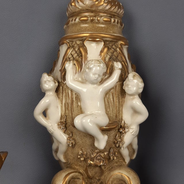 Gold Baroque Style Wall Sconces with Cherubs from Capodimonte, 1960s, Set of 2 For Sale - Image 8 of 18