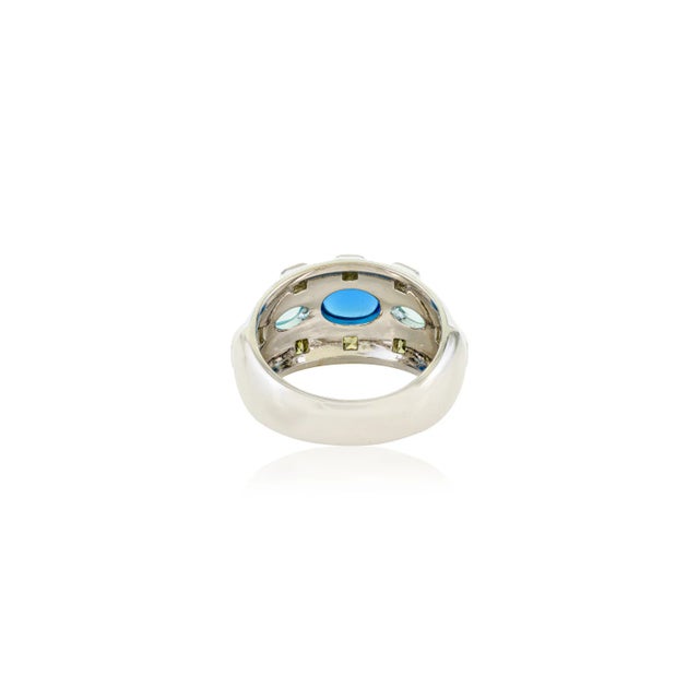White Modernist Colorful Gemstone Chunky Dome Ring in 925 Sterling Silver Size 8 For Sale - Image 8 of 12