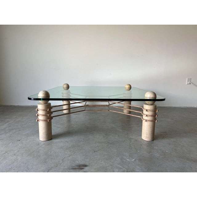 Postmodern Wood and Metal Square Coffee Table With Glass Top For Sale - Image 13 of 13