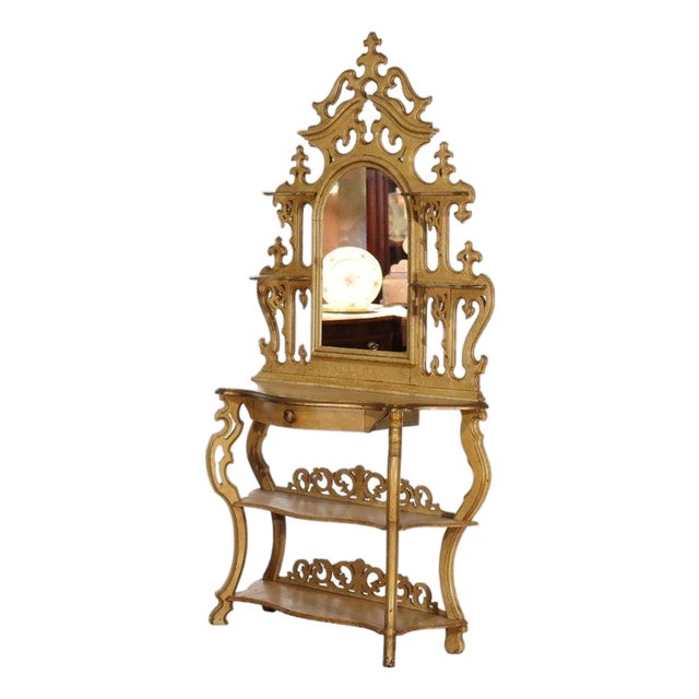 Antique Faux Painted Carved Walnut Etagere With Mirror C1890 For Sale