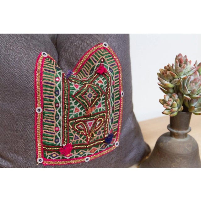 Indian Soji Antique Tapestry Linen Pillow For Sale - Image 3 of 7