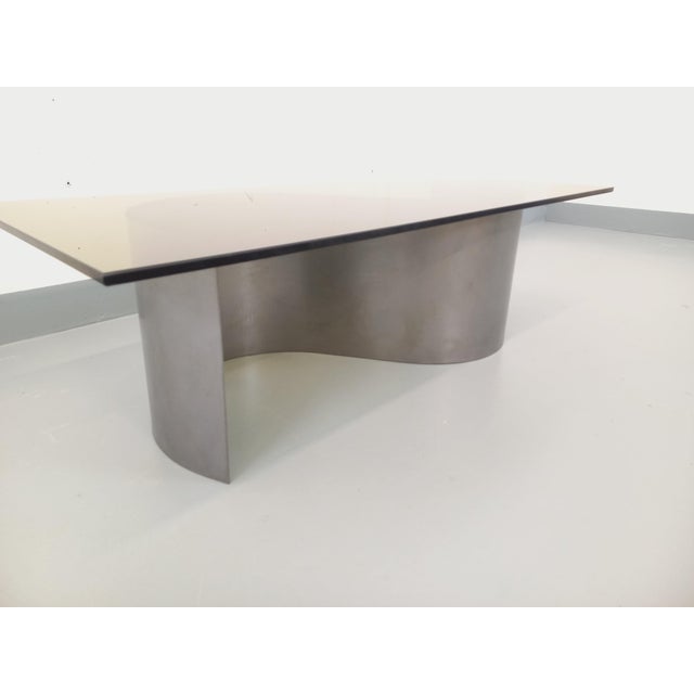 Metal Vintage Space Age Rectangular Coffee Table in Steel and Smoked Glass, 1970s For Sale - Image 7 of 17