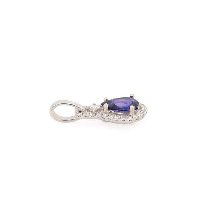 Purple Purple Sapphire Pendant With Natural Diamonds Accents: Solid 14k Gold, 7x5mm For Sale - Image 8 of 9