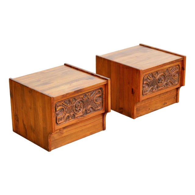 1970s Hand Carved Brutalist Nightstands by Aquarius Enterprises Africa, A Pair For Sale