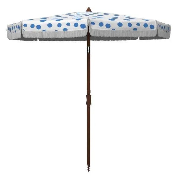 Safavieh Outdoor Sydney 6.5 ft Umbrella - White/Light Blue Polka Dot For Sale - Image 4 of 4