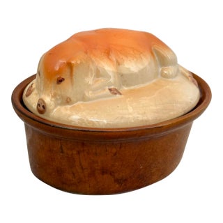 Portuguese Pottery Majolica Pig Pâté Tureen, Casserole in the Style of Secla- Circa 1950 For Sale