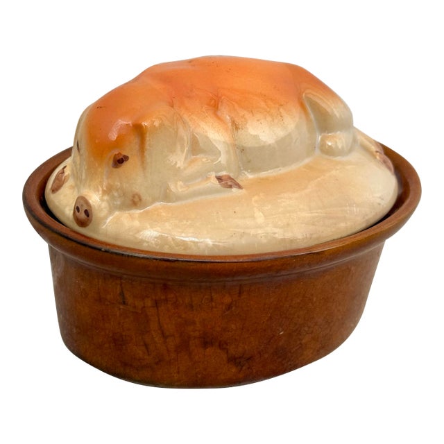 Portuguese Pottery Majolica Pig Pâté Tureen, Casserole in the Style of Secla- Circa 1950 For Sale