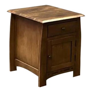 Crafters and Weavers Mission Quarter Sawn White Oak 1 Drawer 1 Door Inlay Nightstand - Walnut Stain For Sale