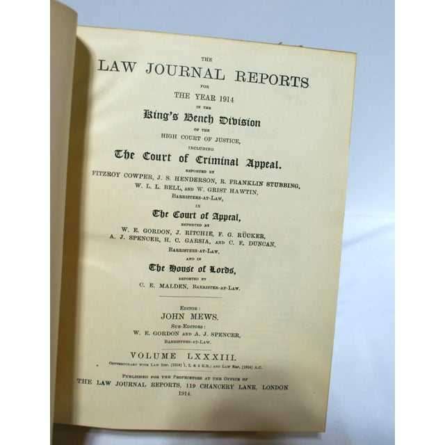 Antique Tan Leather Marble Paper Common Law Journal Book London 1914 For Sale - Image 11 of 11