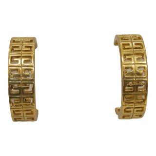 1980s Givenchy Gold Plated Open Work Hoop Earrings, 2 Pieces For Sale