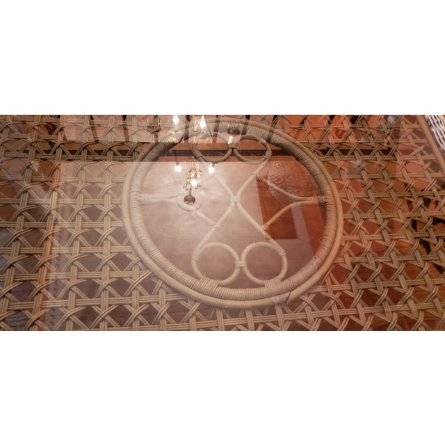 Shabby Chic Wrought Iron Table Set With Wicker Inlays and Smoked Glass Tops - a Pair For Sale In Saint Louis - Image 6 of 13